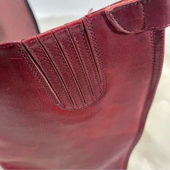 Frye Cherry Red Leather Riding Boots - Picture 9 of 13